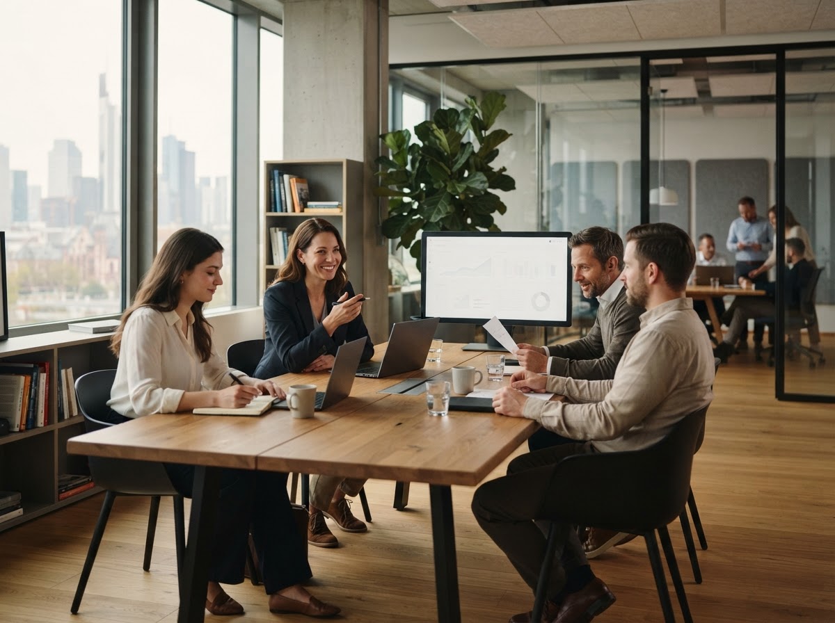 Valoria Ai data analysts reviewing consolidated financial metrics